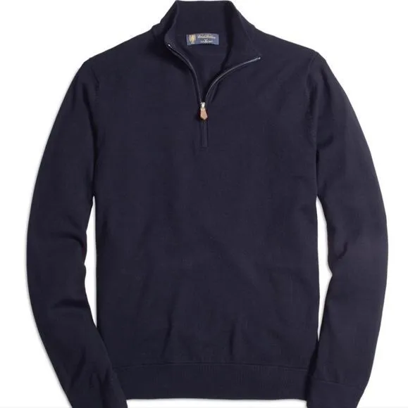 Brooks Brothers Saxxon Wool Navy Blue Quarter Zip Sweater Size Large