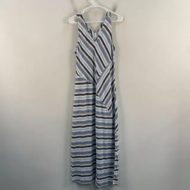 Caslon Womens Small Petite Tank Dress Linen Blue Sleeveless Woven Stripe Slit