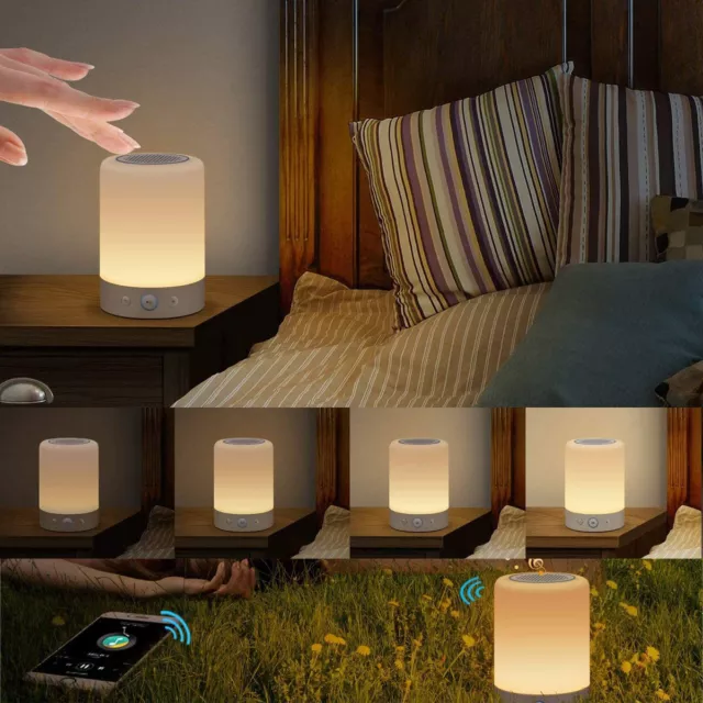 LED Smart Touch Bedside Table Lamp Night Light with Bluetooth Speaker Radio