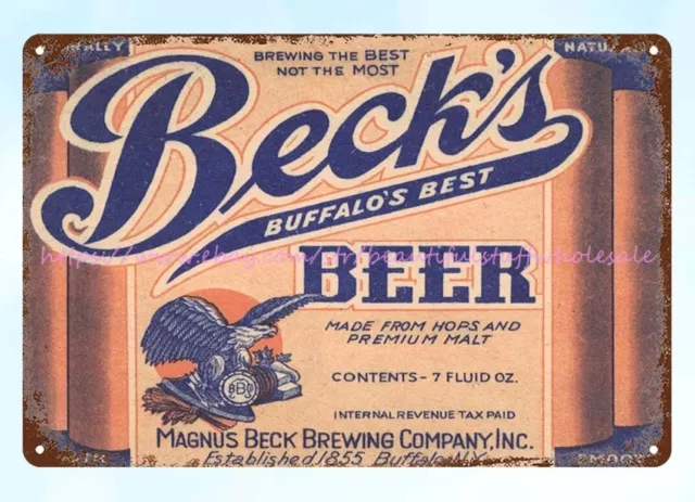 metal wall 1930s Beck's Buffalo's Best BEER Magnus Beck Brewing metal tin sign