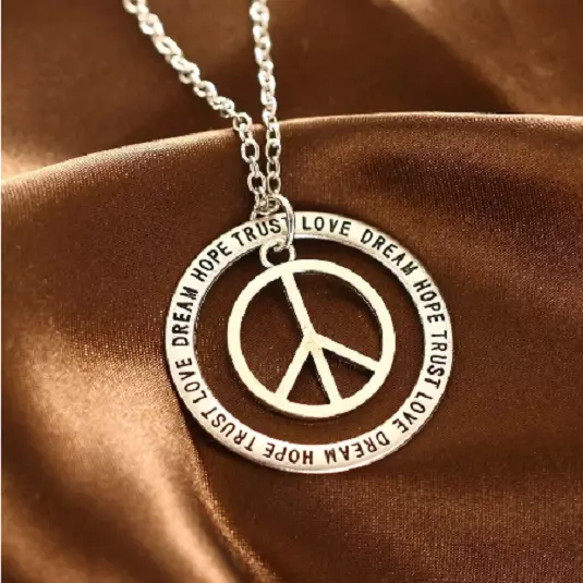 large PEACE SIGN SYMBOL LOVE pendant 22" 925 Sterling Silver Necklace men women