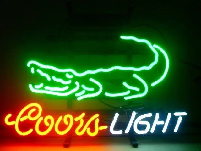 Coors Light Beer Crocodile Aligator 24"x20" Neon Sign Light Lamp Bar Wall Decor