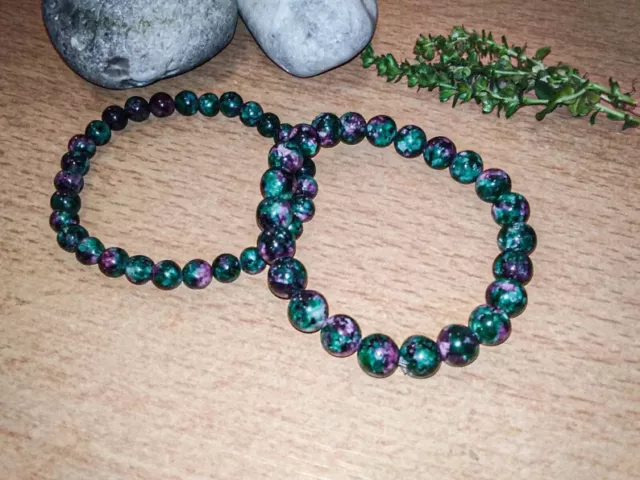 Bracelet en rubis zoisite naturel (Anyolite ) - Pierres fines semi précieuses