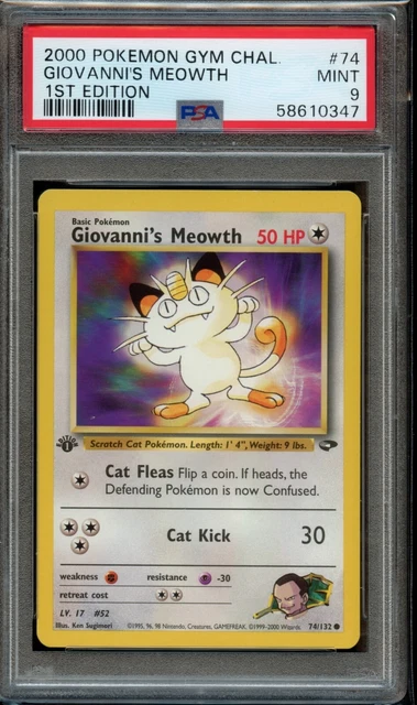 2000 Pokemon Card 1st Edition - Giovanni's Meowth 74/132 - Gym Challenge - PSA 9