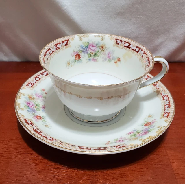 VINTAGE NORITAKE TEA Cup & Saucer, 2Piece, Made In Occupied Japan, Red