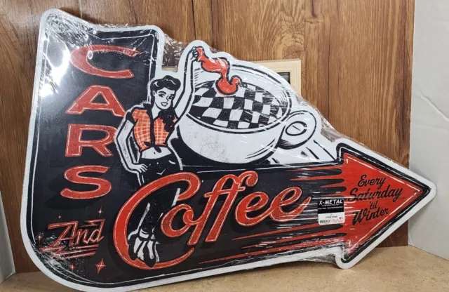 Cars and Coffee Metal Sign Car Show Race Vintage Style Wall Decor