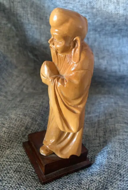 Vintage Chinese Cultural Revolution PRC Carved Boxwood Shoulao God of Longevity
