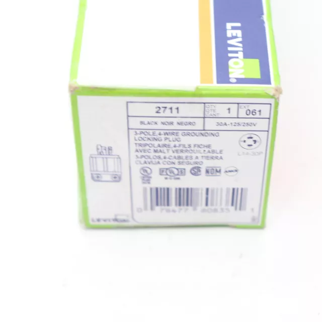 Leviton Locking Plug 30 Amp 125/250 Volt NEMA L14-30P 3P 4W 0007847780835