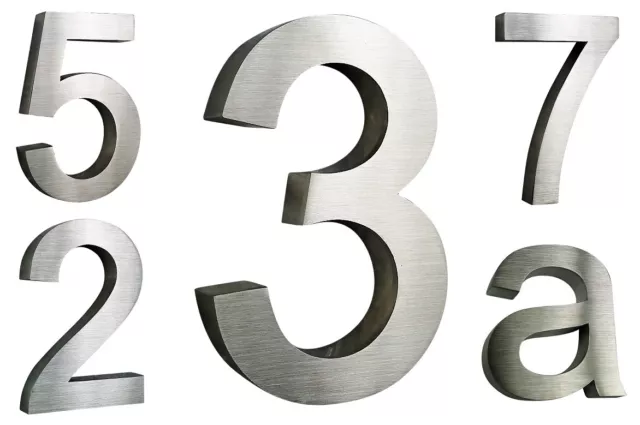 Hausnummer aus Edelstahl V2A H20cm bis H25cm Arial ITC-Bauhaus in 2D oder 3D