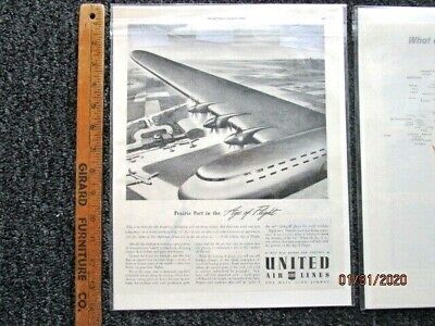 TWO Original United Airlines Vintage Print Ads From 1943 & 1956 2