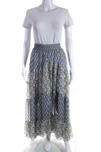 Misa Womens Floral Print A Line Maxi Skirt White Blue Size Medium