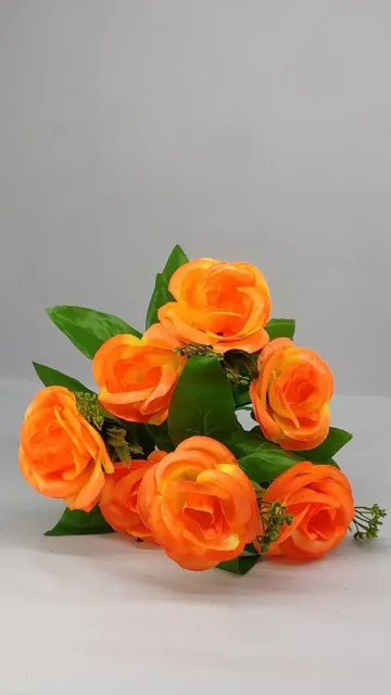 Artificial Flowers Orange Rose Bunch Pot Vase Christmas Plant Home Decor 1Pcs