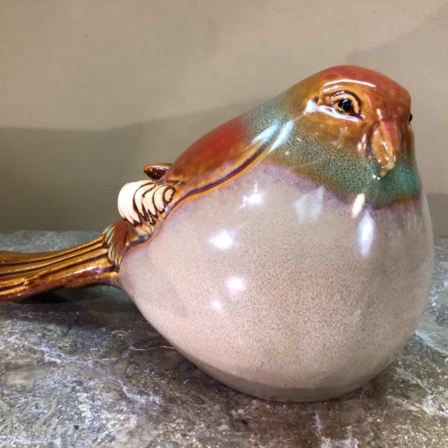 FAT BIRD Dove CERAMIC porcelain ￼FIGURINE Pottery Sculpture Hand Painted Brown