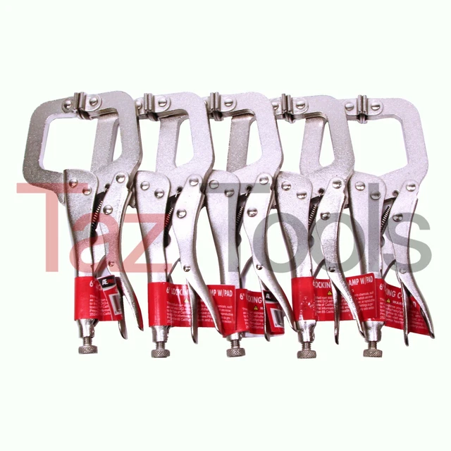 5 pack 6" Locking C Clamp Pliers with Grip Swivel Pads Forged Vise Clamp Set