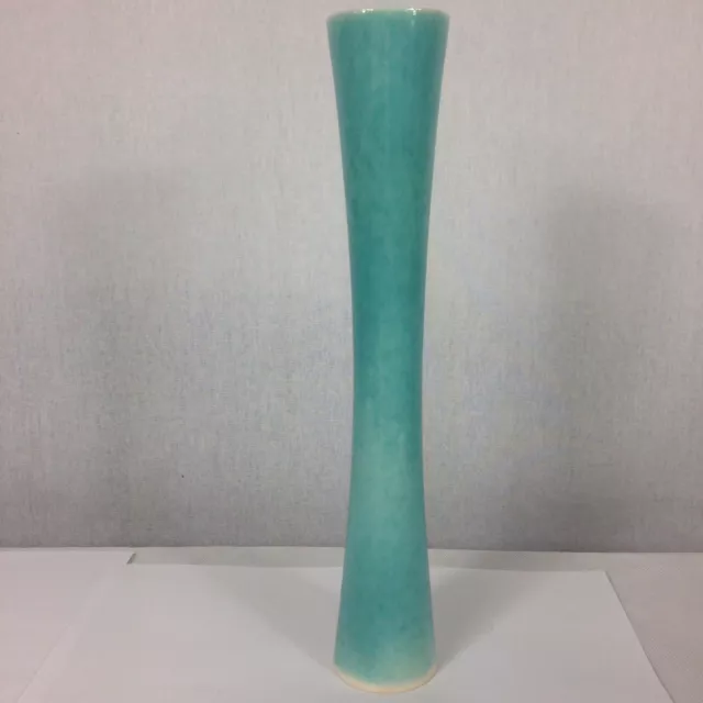 Blue Glazed Studio Pottery Waisted Slender Vase Makers Marks To Base 30.5cm