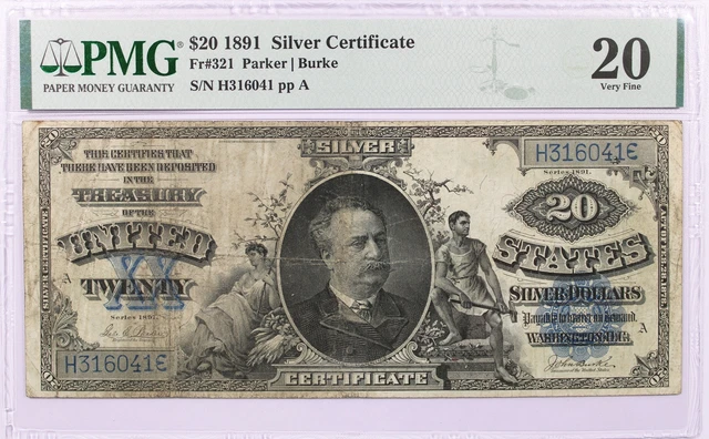 Series Of 1891 $20 Large Size Silver Certificate Daniel Manning Fr#321 PMG VF20