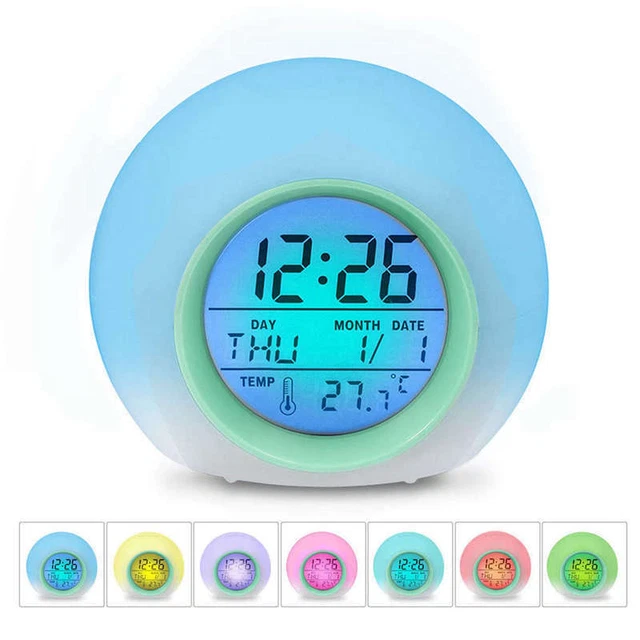 Kids Alarm Clock - Wake Up Light Digital Clock With 7 Colors Changing, Press h