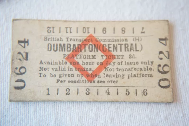 Dumbarton British Rail BTC Platform Railway Train Ticket