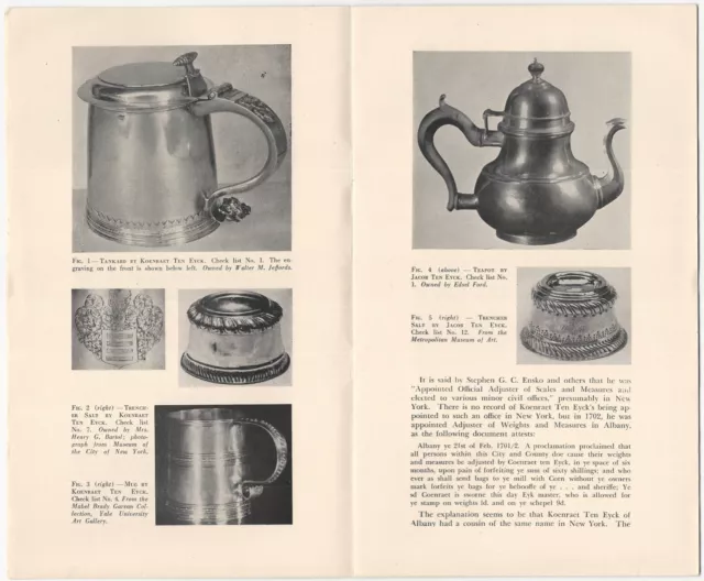 Antique American Ten Eyck Silversmiths New York Colonial Silver -Cutten Offprint
