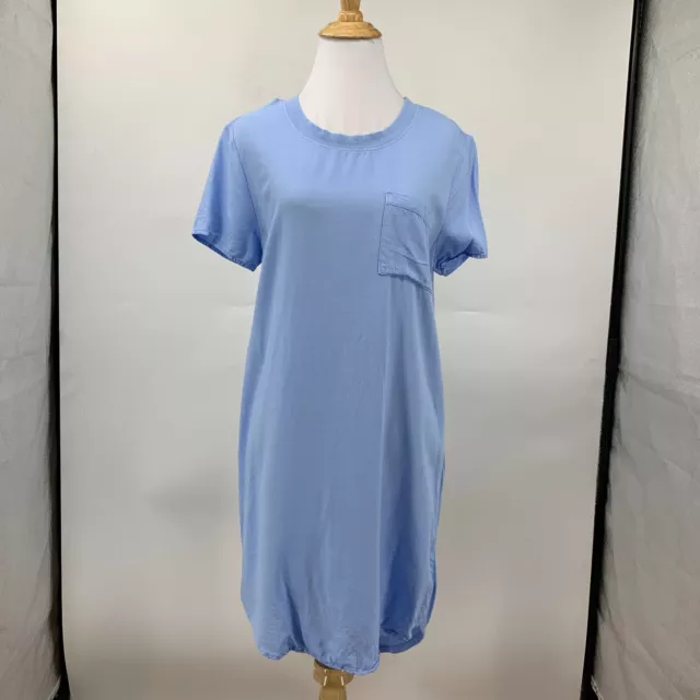 Splendid Pocket Tee Shift Dress Womens S Small Candy Blue Short Sleeve Shirttail 2