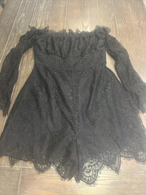 Kendall & Kylie Lace Romper Black Long Bell Sleeve Casual Womens Size medium