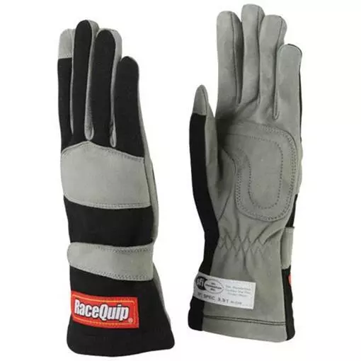 RaceQuip 351006 Single Layer Racing Driving Gloves XL Blk Nomex/Suede SFI 3.3/1