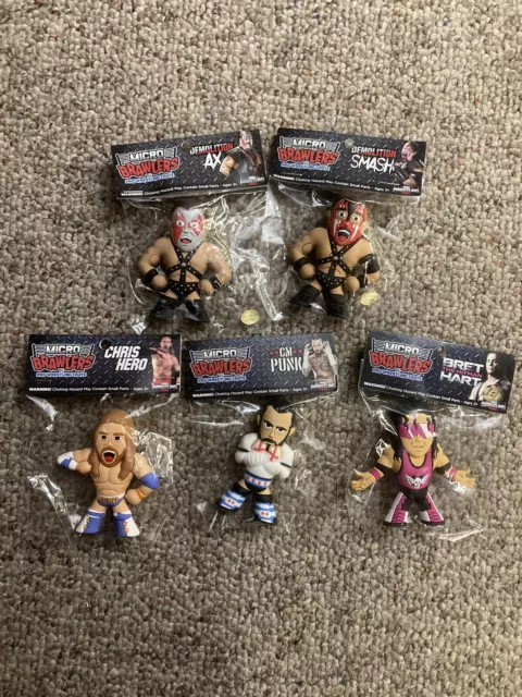 WWE AEW Pro Wrestling Micro Brawlers Lot Cm Punk Chris Hero Bret Hart Demolition