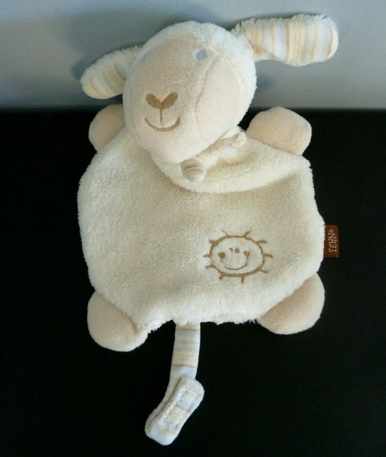 *. Doudou Plat Baby Club  Mouton Ecru Bleu Raye Soleil  At. Tetine Ttbe