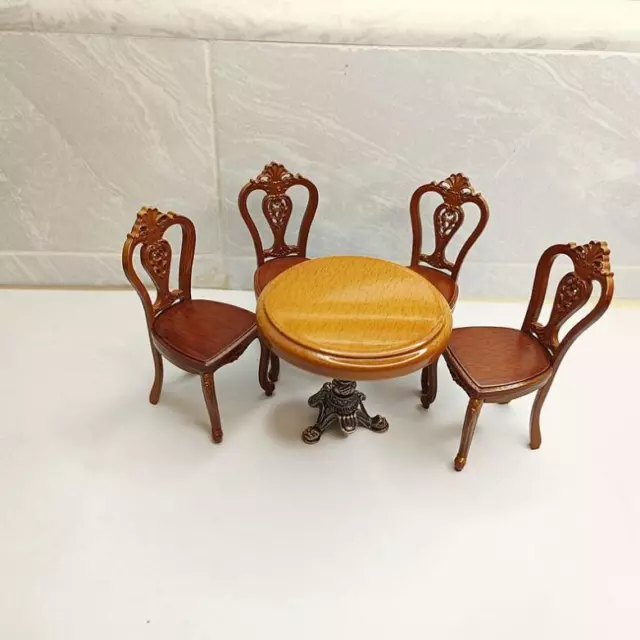 1:12 Scale Dollhouse Miniature Dining Table Chair Set Wooden Furniture