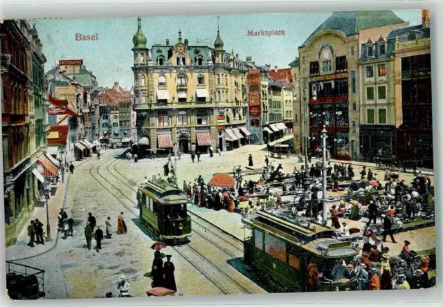 13928070 - Basel Marktplatz Strassenbahn Marktszene Basel Stadt 1906