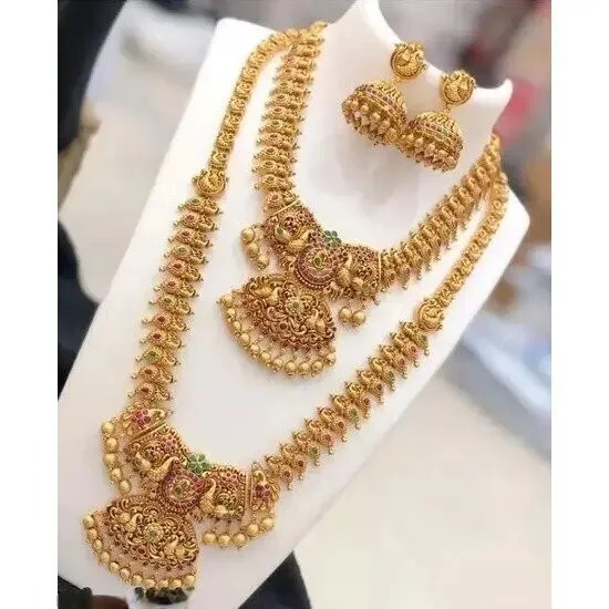 Indian Bollywood Bridal Choker & Necklace Gold Plated Set Wedding Temple Jewelry