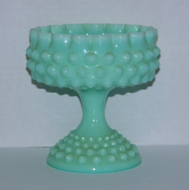 Fenton Candy Dish Bowl Hobnail Green Pastel Milk Glass Pedestal Compote