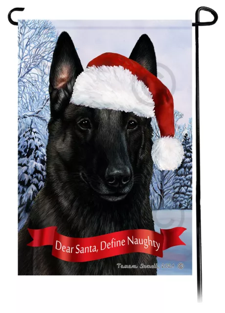Dear Santa, Define Naughty Garden Flag - Black Belgian Malinois 015