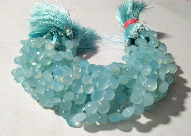 1 Strand Natural Aqua Chalcedony Heart Faceted 7-8mm Aqua Loose Beads 7"inch