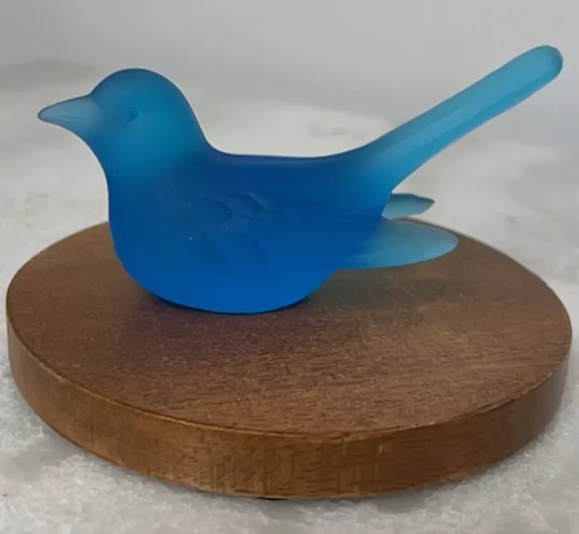 Vintage Frosted Glass Blue Bird Figurine/Satin Glass