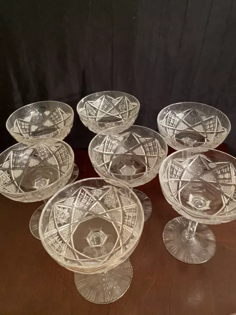 Vintage Set Of  Seven Cut Glass Crystal Champagne Or Sherbet Glasses