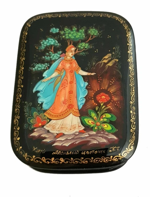 Boîte Laquée Russe Les Fleurs - Peinte Par Solomina - Rose Et Vert - Cadeau Idéal