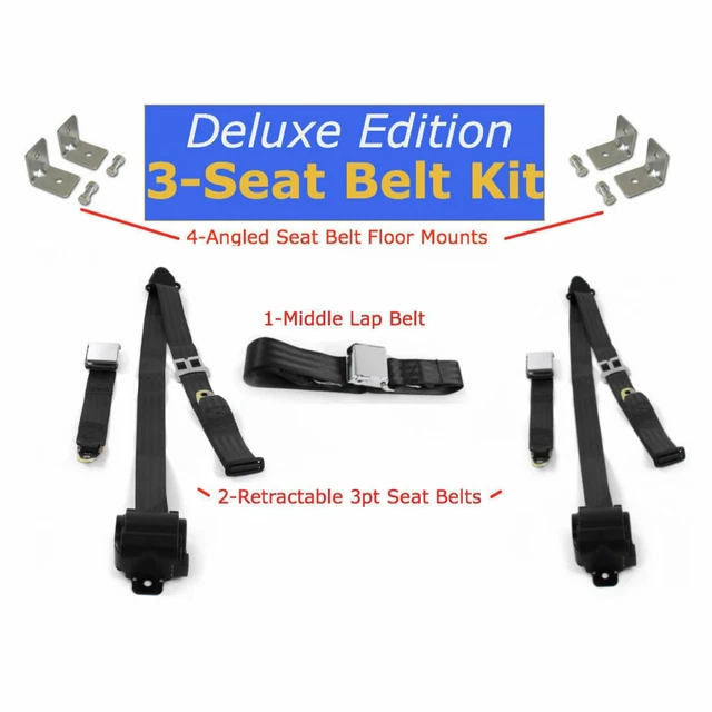 7387 CHEVY C10 Truck Complete Seat Belt Kit 3pt Black Retractable