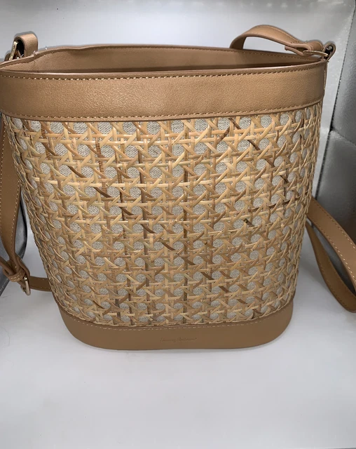 Tommy Bahama Womens Rattan Wicker Purse Woven Crossbody Straw Bucket Bag