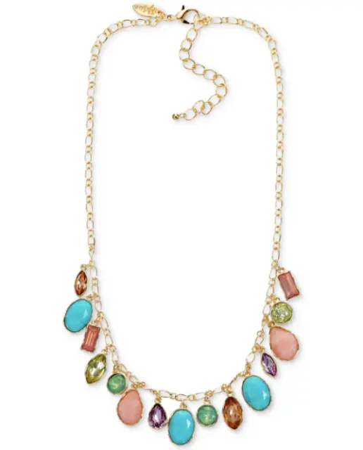 Style & Co Multicolor Stone Gold-Tone Shaky Statement Necklace 18" Nwt Brand New