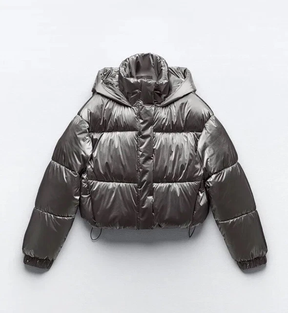 ZARA BNWT SILVER Metallic Cropped Puffer Anorak Wind Protection Size M 4391 755 60.00 PicClick UK