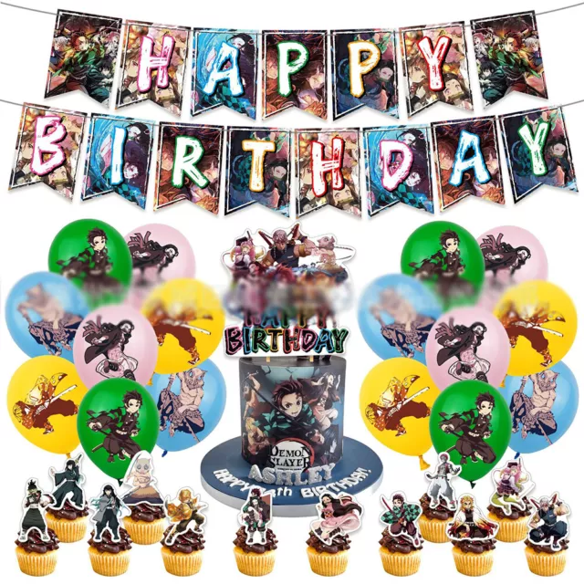 1Set Demon Slayer Kimetsu No Yaiba Balloons Anime Demon Slayer Birthday  Banner Cake Topper Girls Kids Birthday Party Decorations