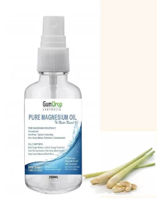 PURE MAGNESIUM OIL - Lemongrass Essential oil Infused 250ml Spray- Topical