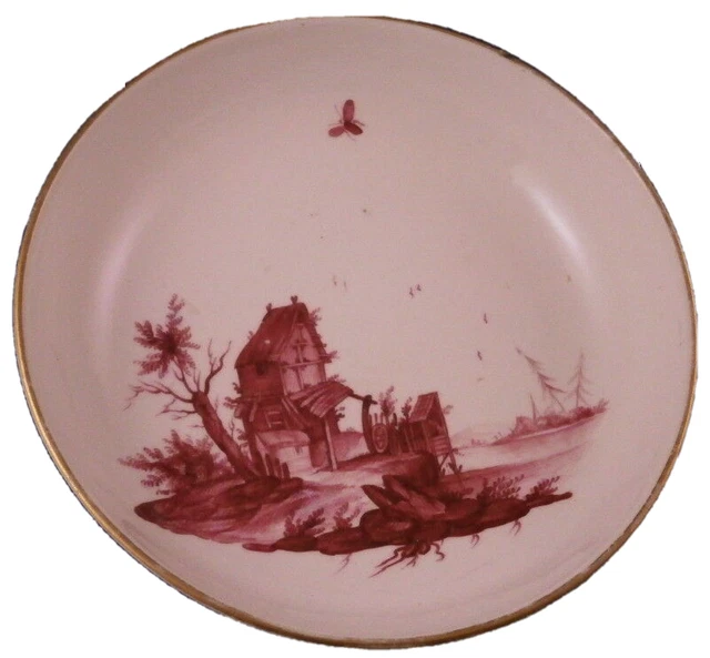 Antiguo chip de porcelana Hoechst 18thC platillo escénico escena platillo de porcelana