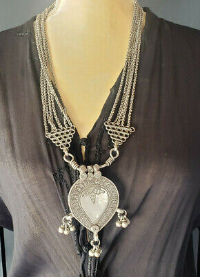 antique tribal old silver necklace Amulet heart Pendant from Rajasthan 1930s