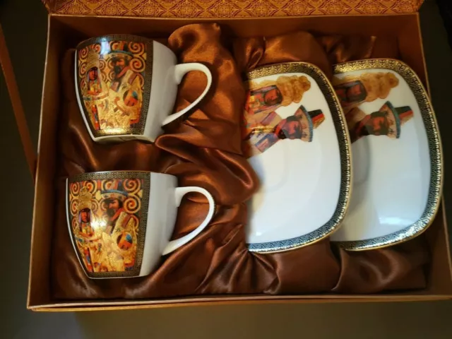 Empire Kazakhstan Fine Porcelain, 2 Kaffeegedecke, blattvergoldet, NEU & OVP