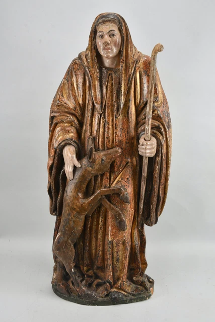M45N04- GOTISCHE HEILIGENFIGUR mit Tier, Holz geschnitzt & gefasst ... M45N04- GOTISCHE HEILIGENFIGUR mit Tier, Holz geschnitzt & gefasst ...