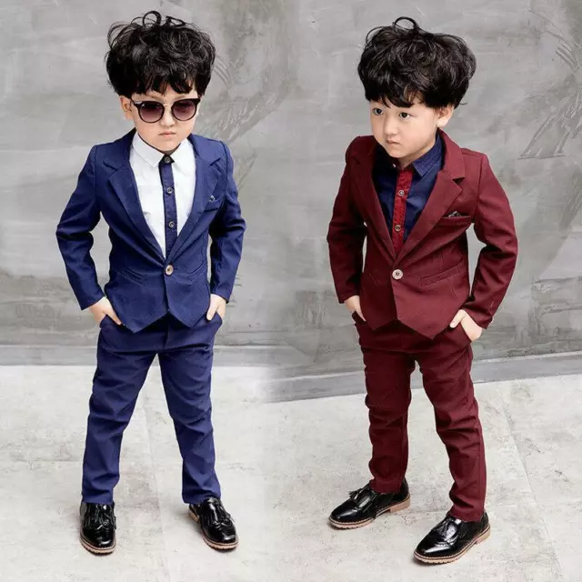 Chic Kids Boys Suits Formal Children Prom Page Wedding Party Suit Black Red Blue