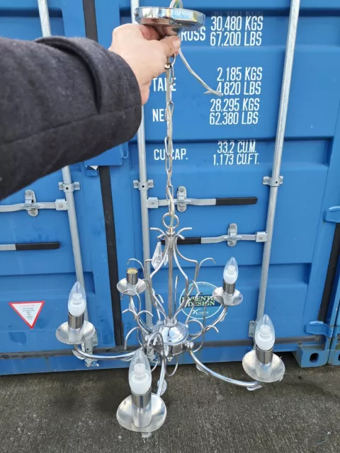 Metal Chandelier Ceiling Pendant Silver Light Vintage Retro Chain 5 Light