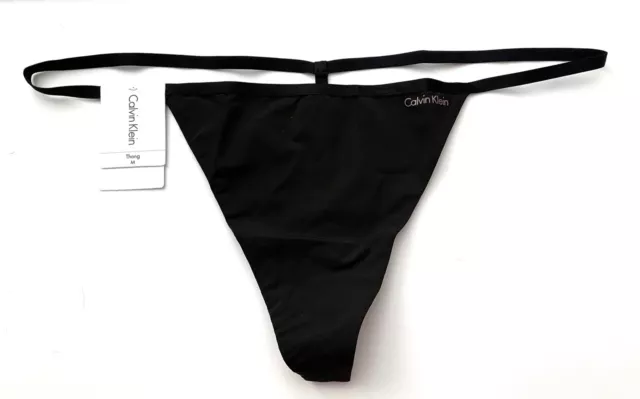 Calvin Klein CK Nwt Black Sexy Nylon & Elastane Small Logo Thong G String Panty